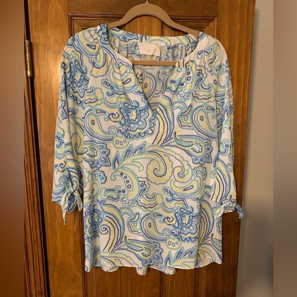 Pappagallo Summer Top with Tie Sleeve Detail Size M
